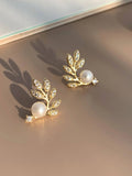Elegant Leaf Pearl Korean Earrings