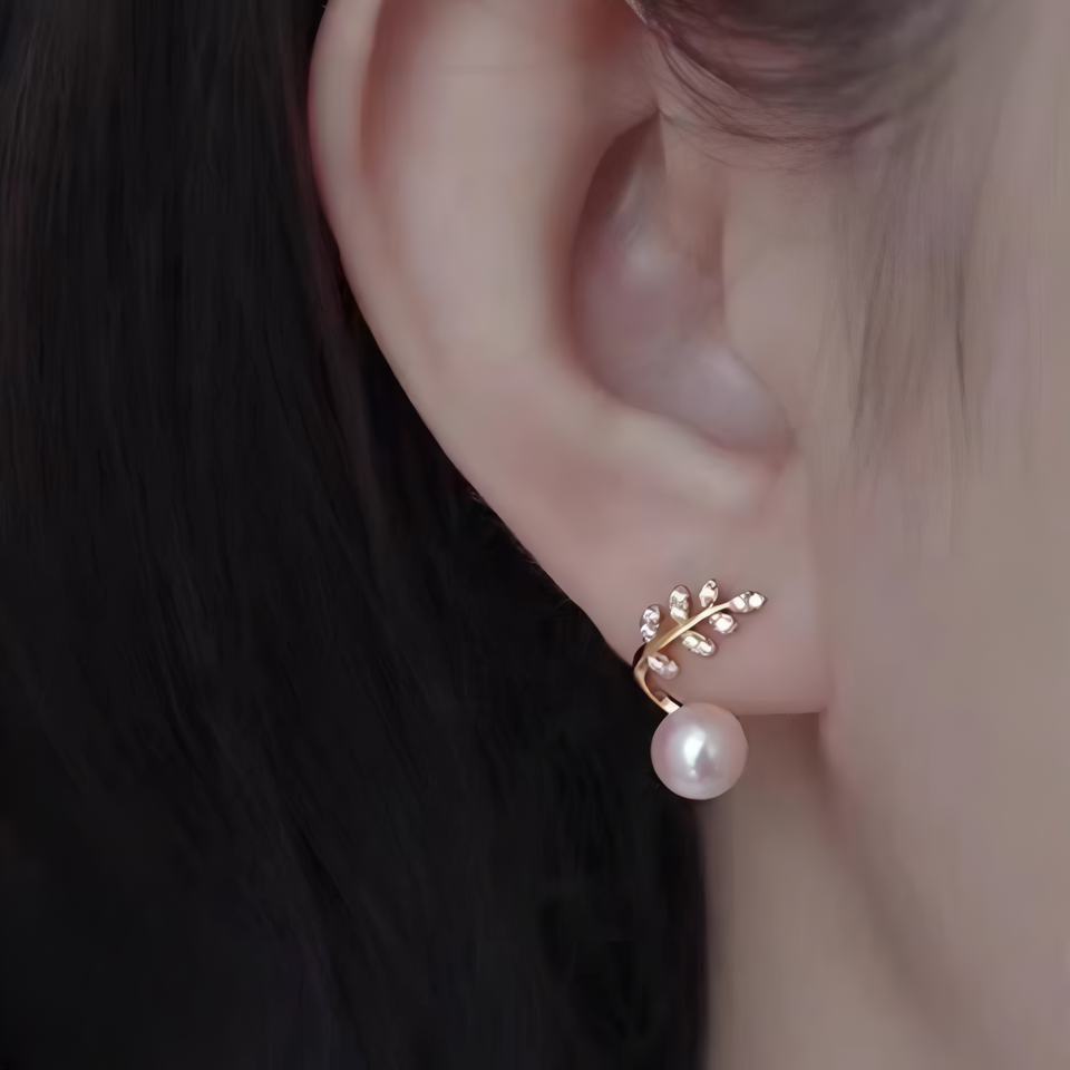 Elegant Leaf Pearl Korean Earrings