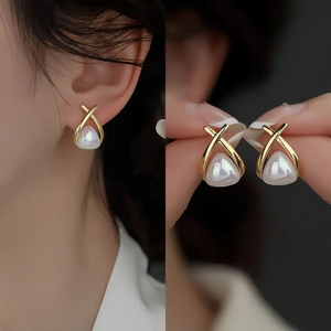 Trendy Korean Cross Pearl Earrings