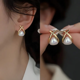 Trendy Korean Cross Pearl Earrings