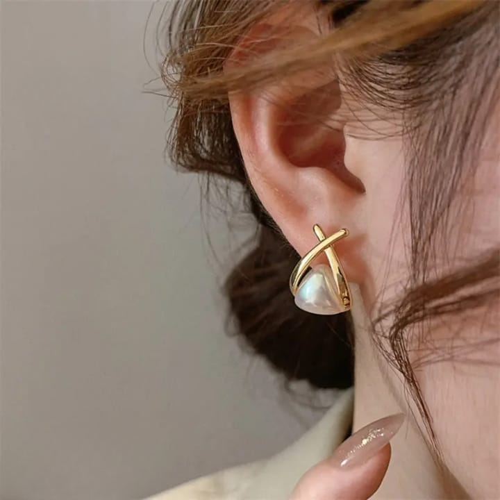 Trendy Korean Cross Pearl Earrings