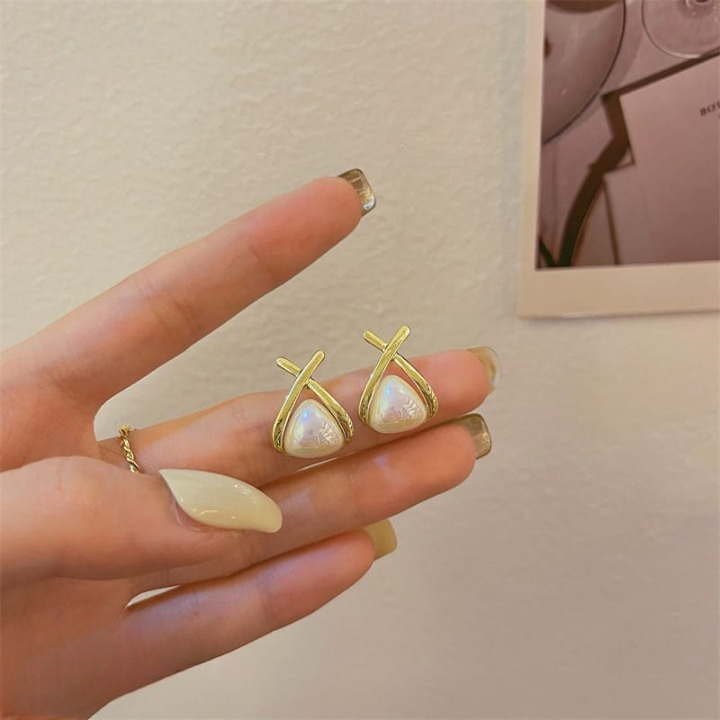 Trendy Korean Cross Pearl Earrings
