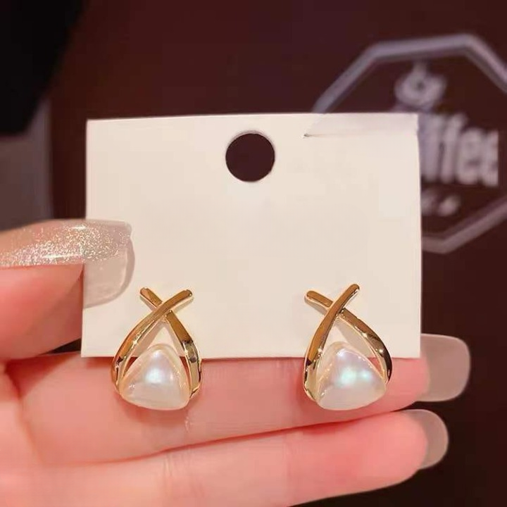 Trendy Korean Cross Pearl Earrings