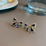 Elegant Zircon Black Bow Tie Earrings (AXJ-112)